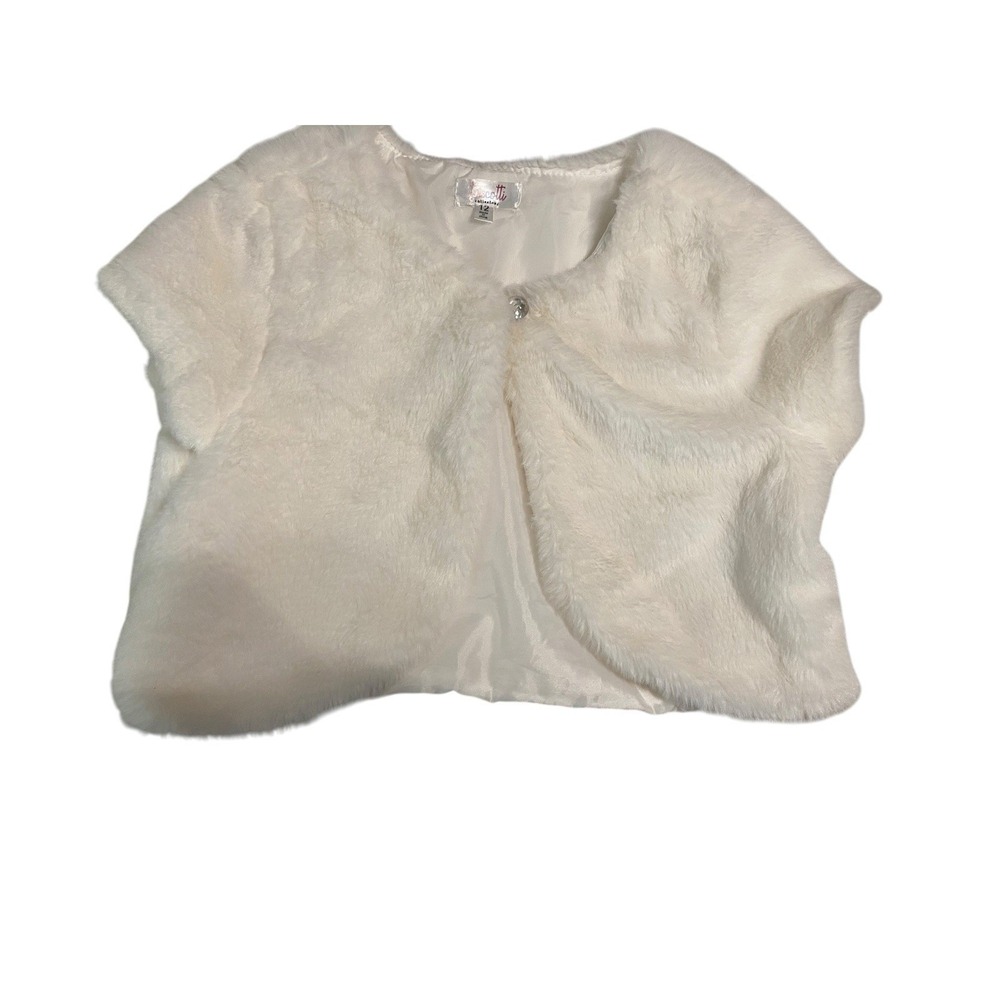 Biscotti Collezioni Girls Ivory Faux Fur Shrug Bolero Jacket Crystal Button 12